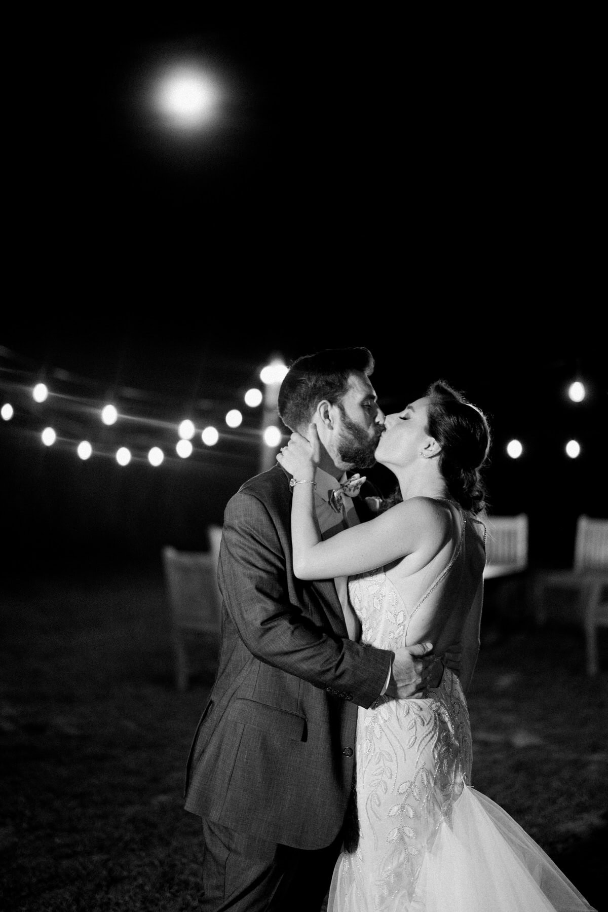 Bishop Farmstead Wedding couple night portraits
