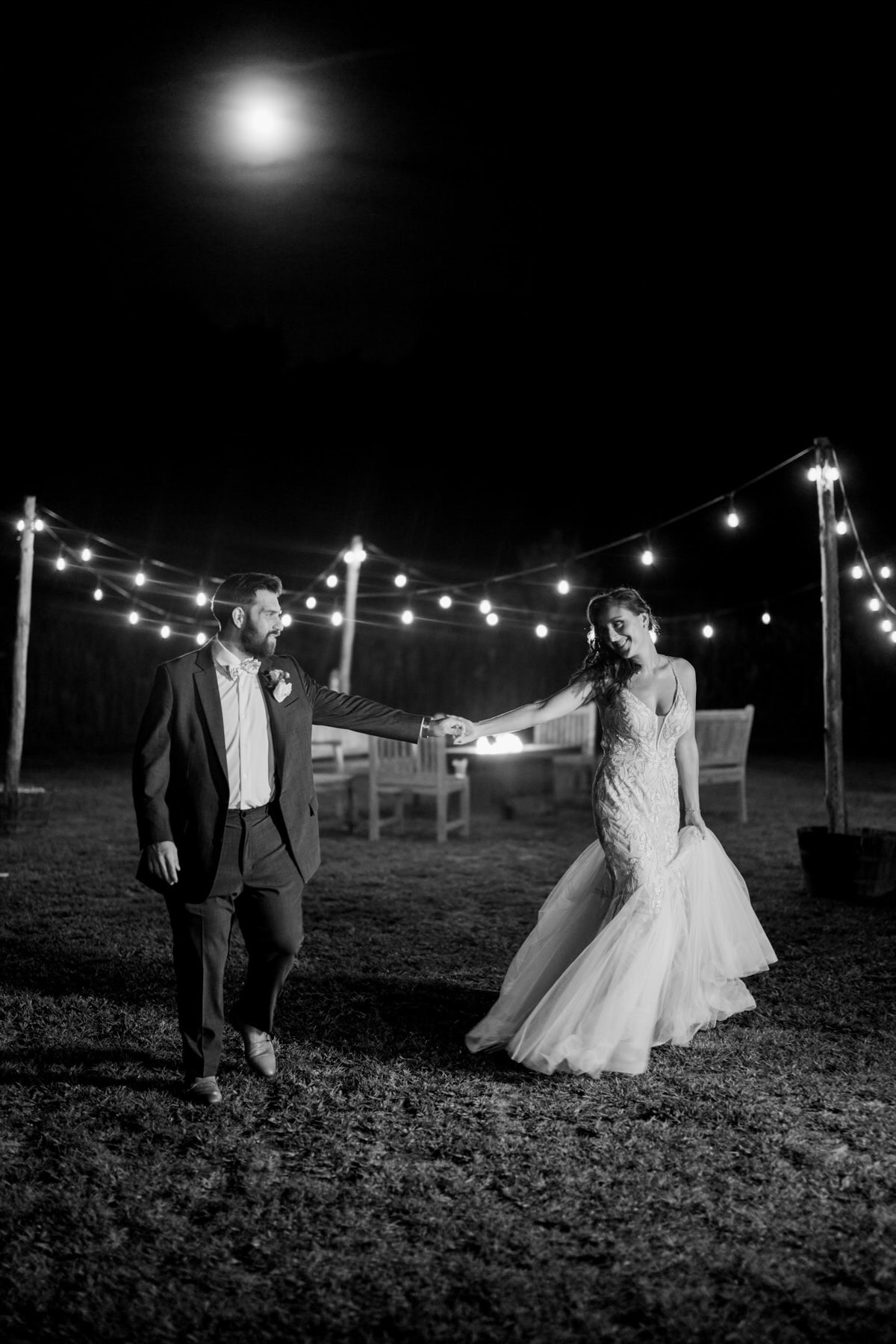 Bishop Farmstead Wedding couple night portraits