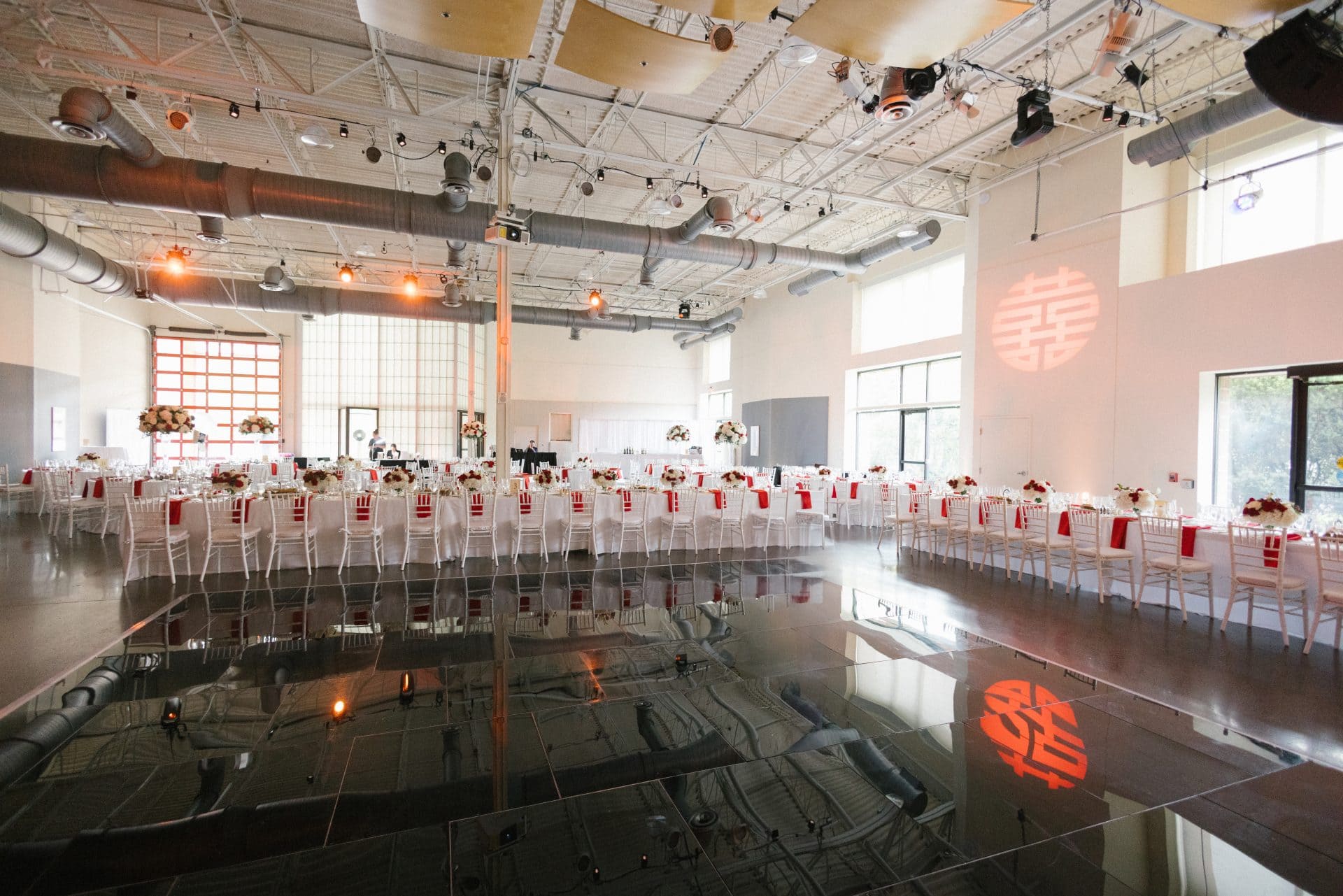 The Gallery at Grounds for Sculpture, open room with chairs, white walls and high ceilings, Hamilton NJ wedding