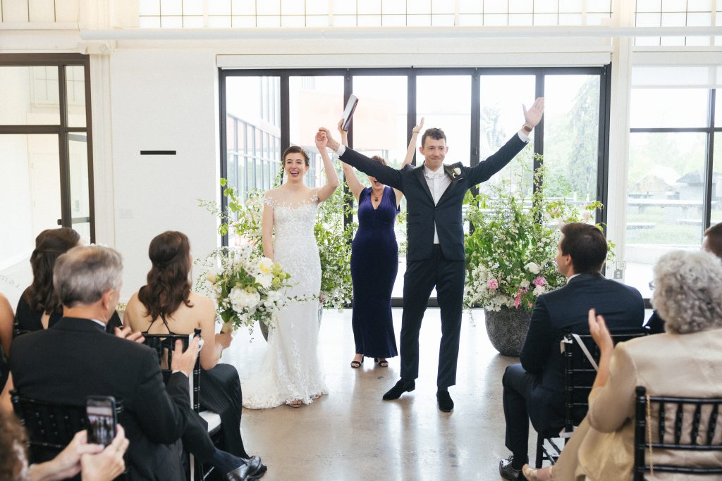 Bride and groom during their wedding at Grounds for Sculpture, Hamilton NJ