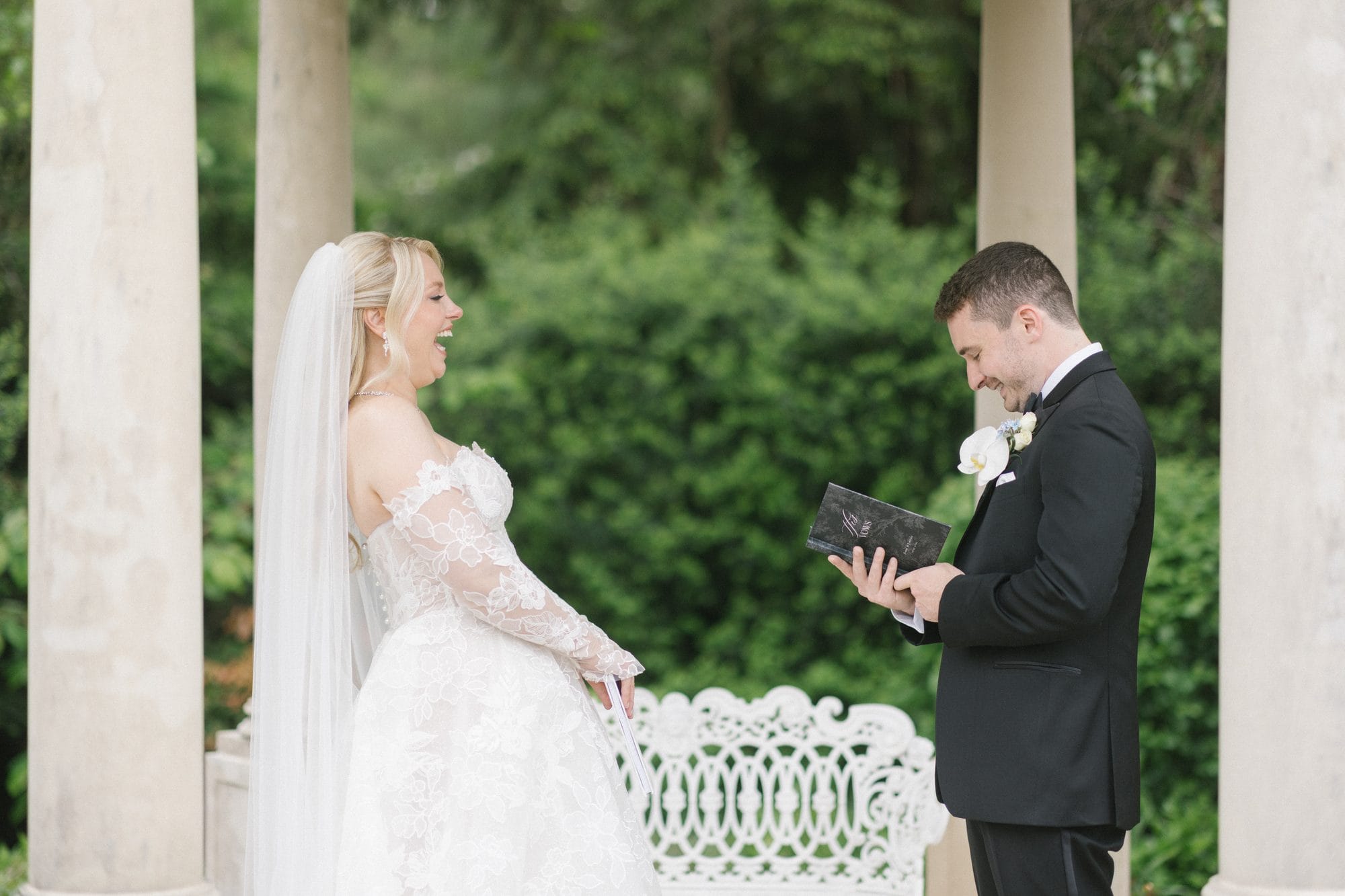 Bride and groom portrait in the formal gardens at Park Chateau Estate, East Brunswick NJ