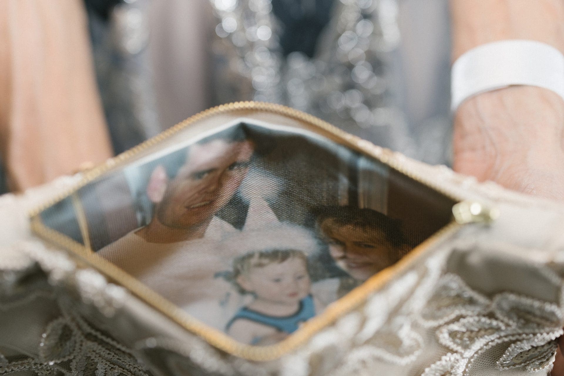 Custom clutch purse with family photo engraved inside gift for mother of the bride
