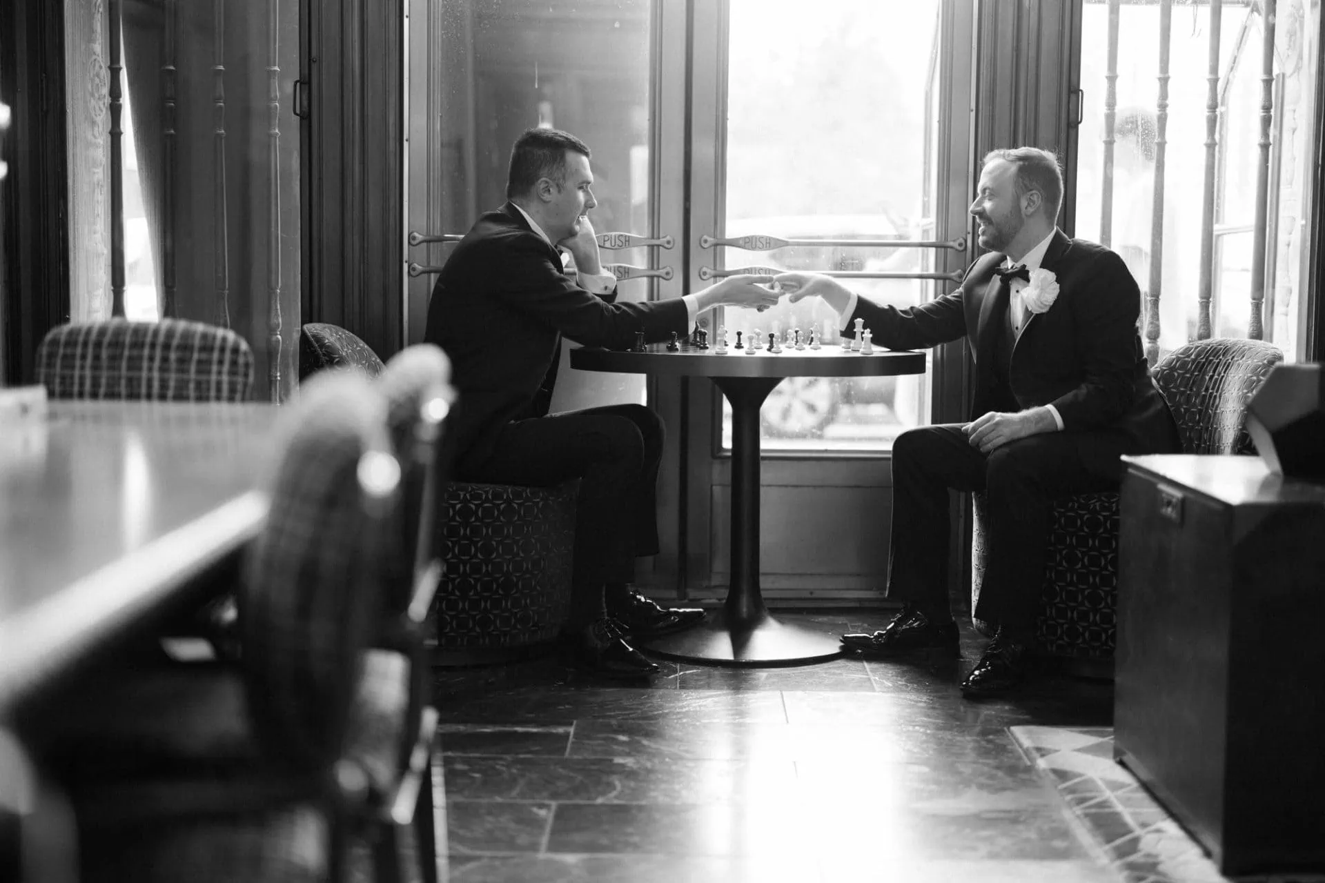 John and Carter portraits inside the Notary Hotel lobby