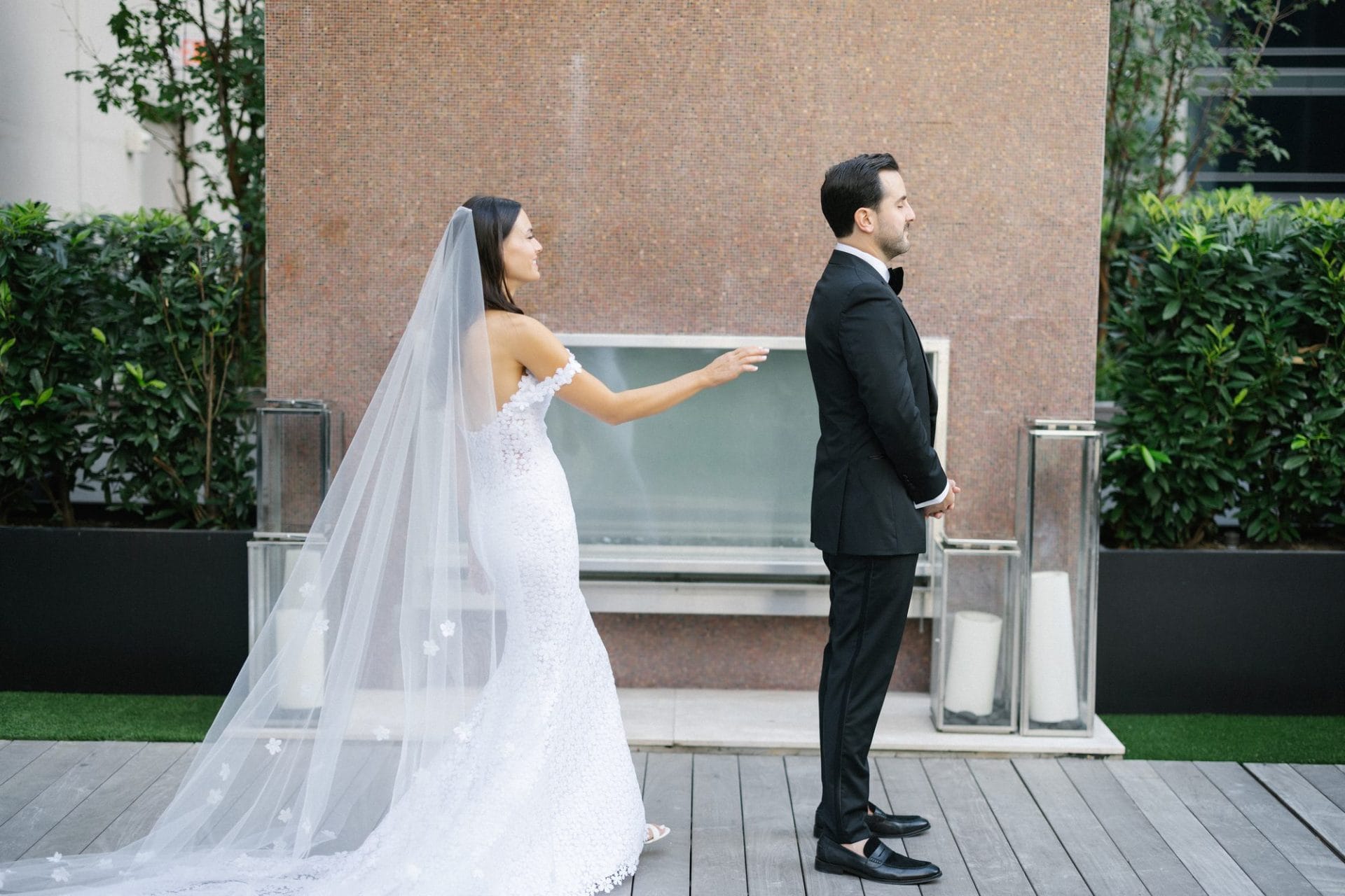 Chelsea and Tomer's first look on the W Hotel Philadelphia patio