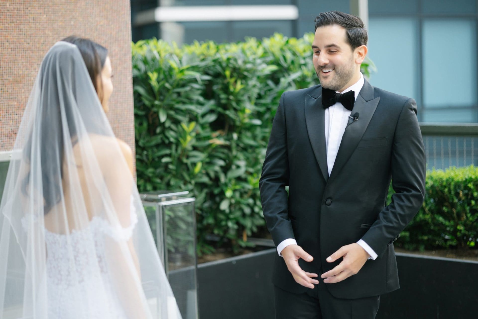 Chelsea and Tomer's first look on the W Hotel Philadelphia patio