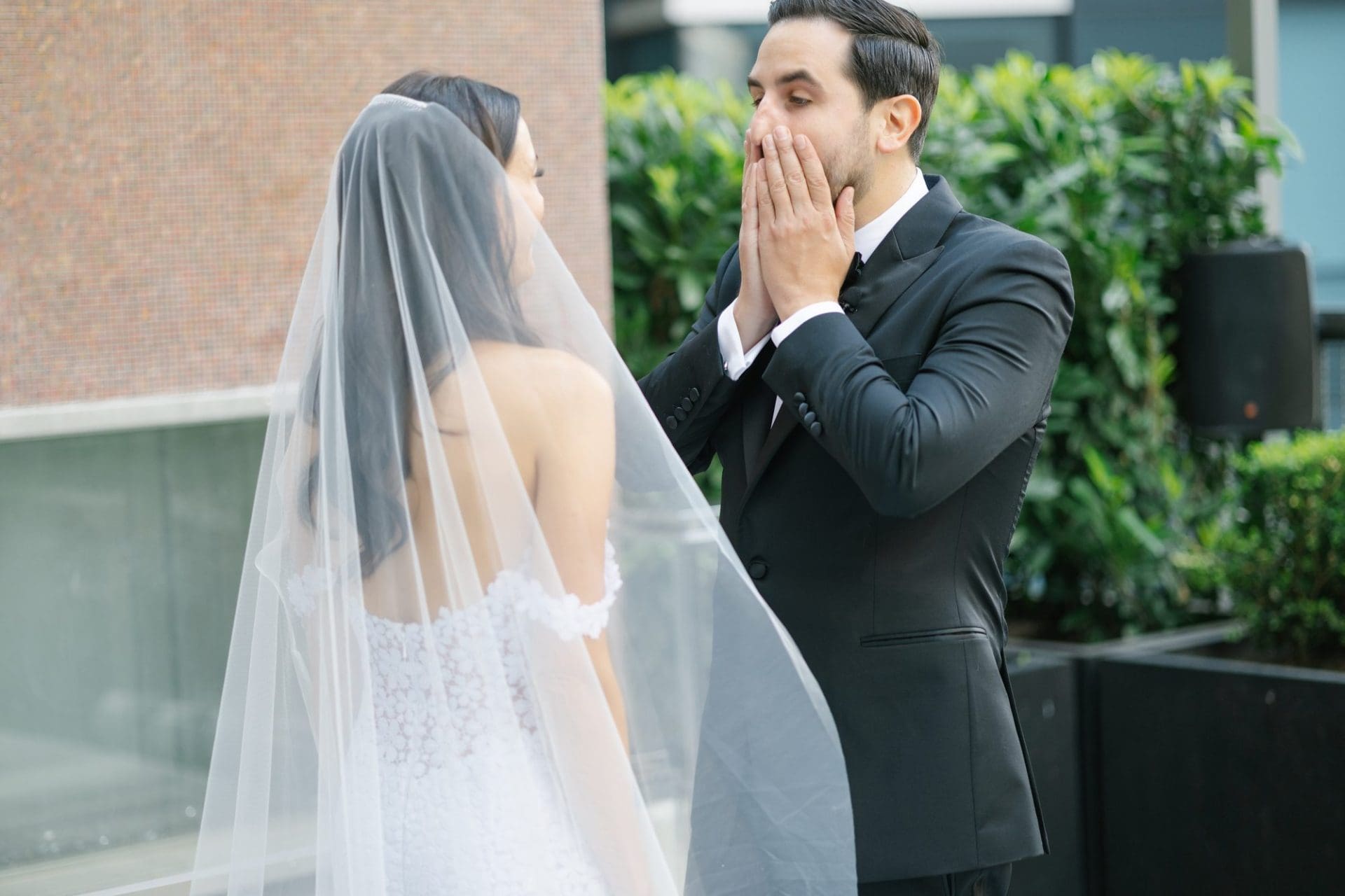 Chelsea and Tomer's first look on the W Hotel Philadelphia patio