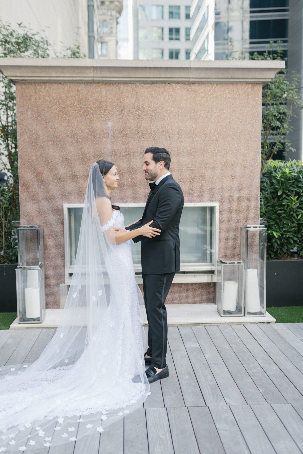 Chelsea and Tomer's first look on the W Hotel Philadelphia patio