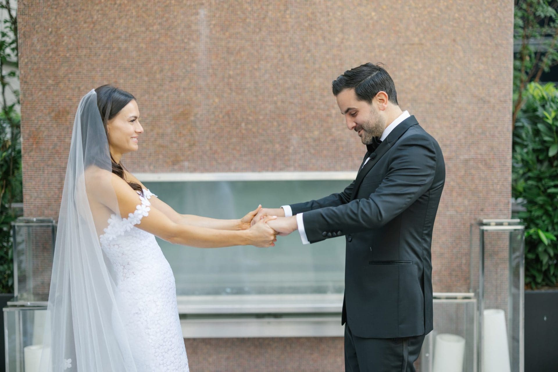 Chelsea and Tomer's first look on the W Hotel Philadelphia patio