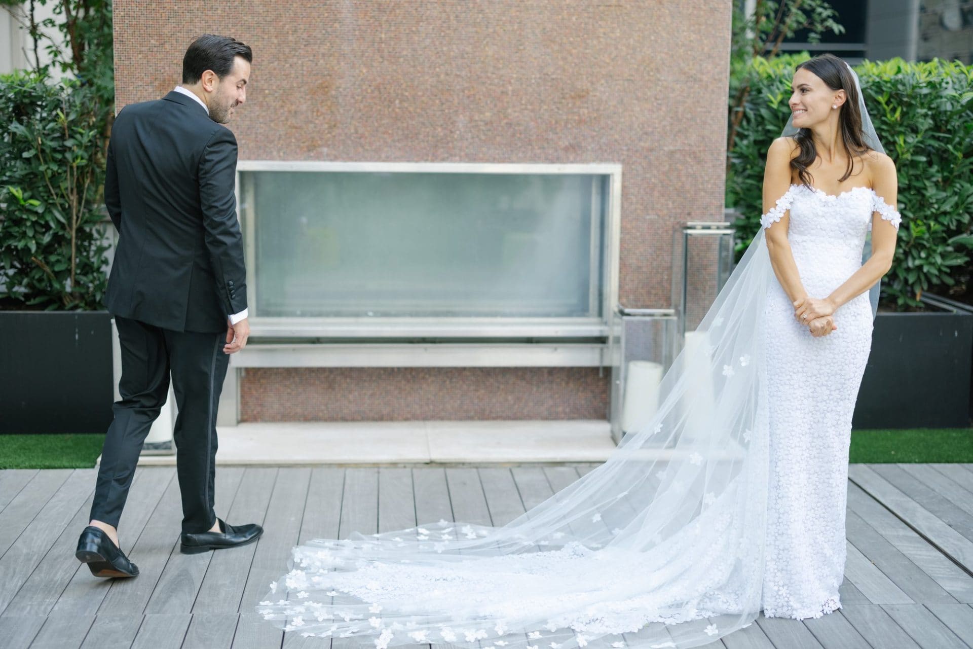 Chelsea and Tomer's first look on the W Hotel Philadelphia patio