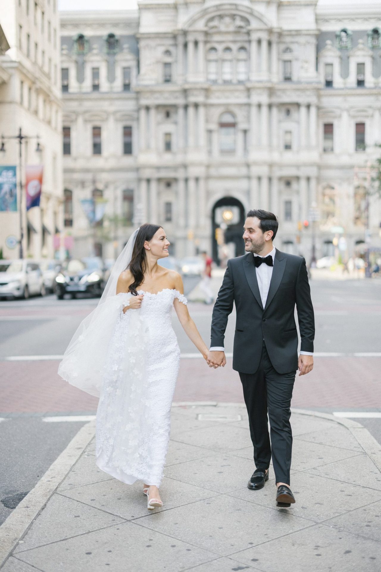 Chelsea and Tomer's couple portraits at City Hall and Dilworth Park, Philadelphia