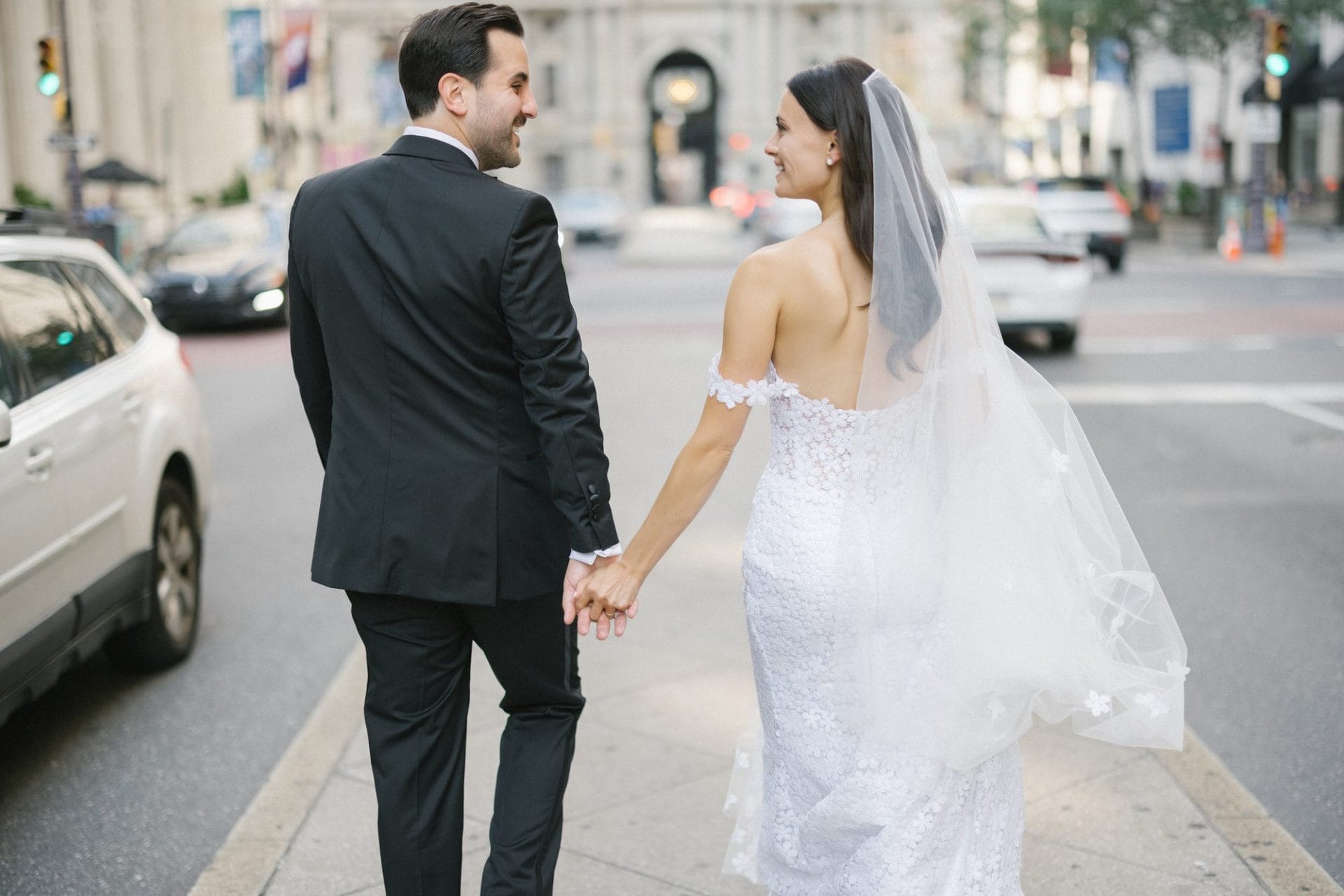 Chelsea and Tomer's couple portraits at City Hall and Dilworth Park, Philadelphia