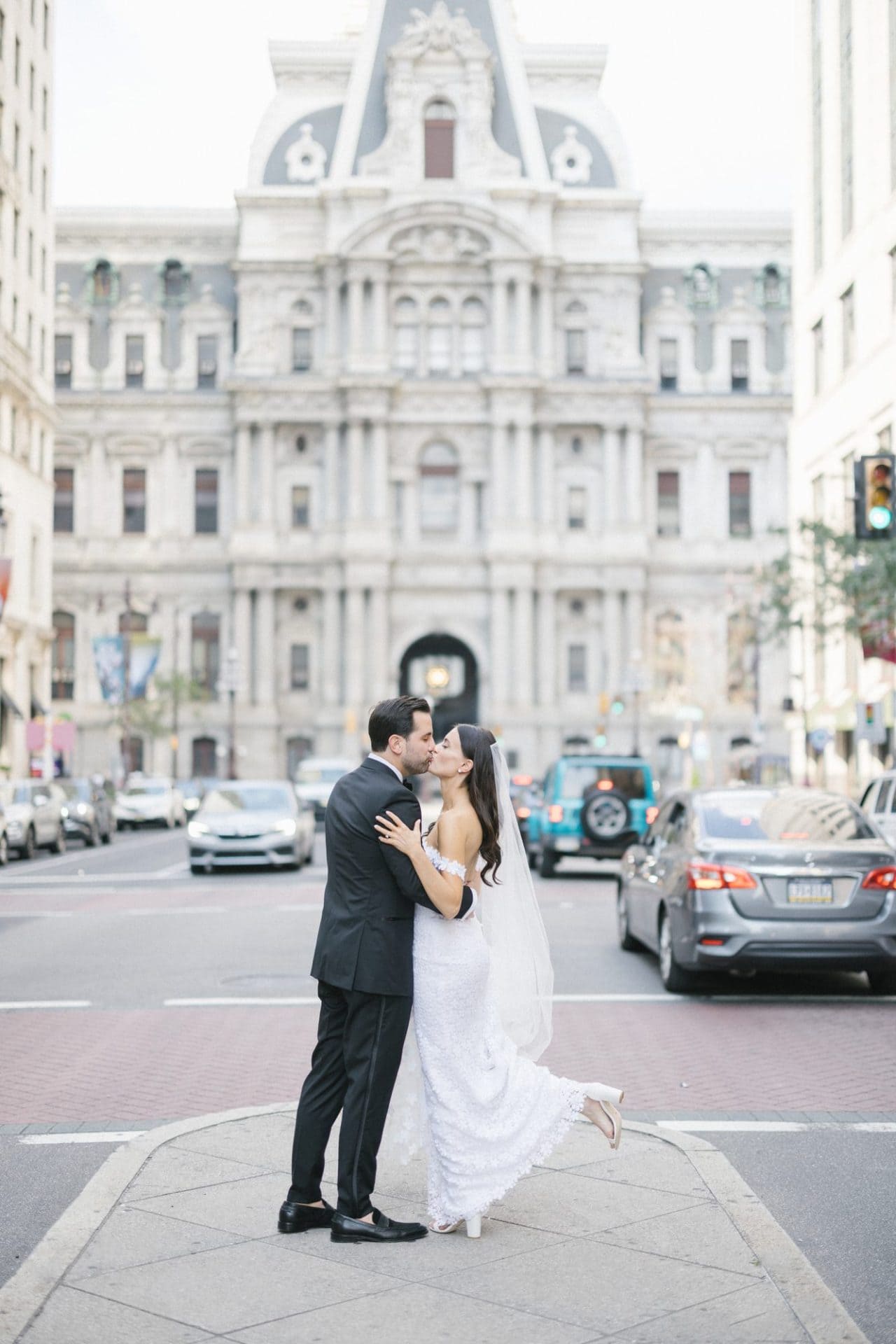 Chelsea and Tomer's couple portraits at City Hall and Dilworth Park, Philadelphia