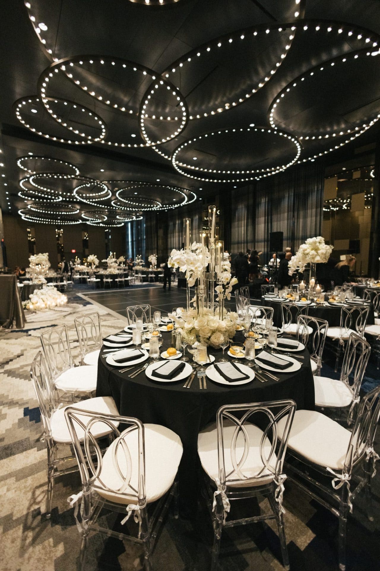 Chelsea and Tomer's reception, champagne tower, and dance floor at the W Hotel Philadelphia