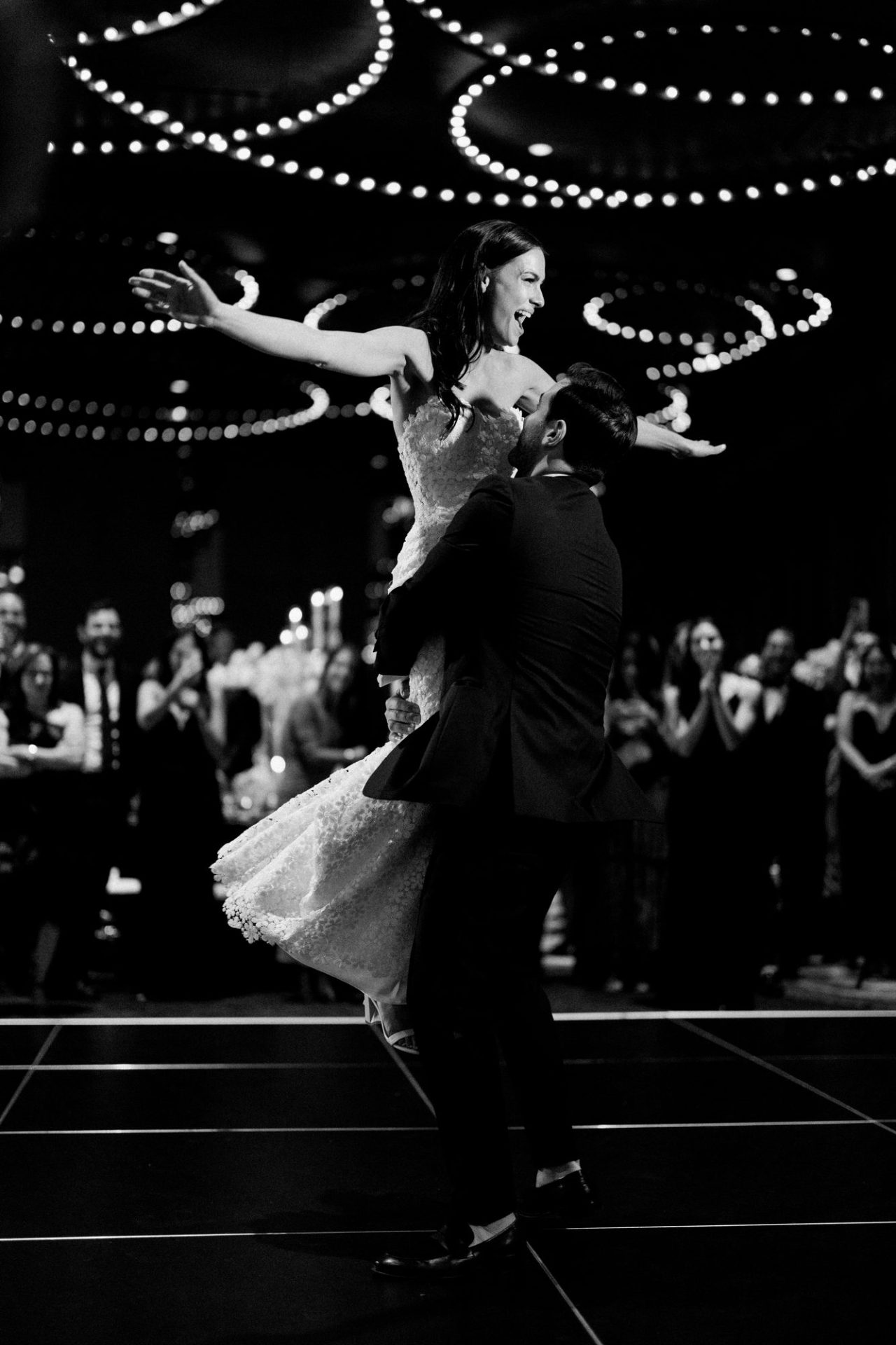 Chelsea and Tomer's reception, champagne tower, and dance floor at the W Hotel Philadelphia