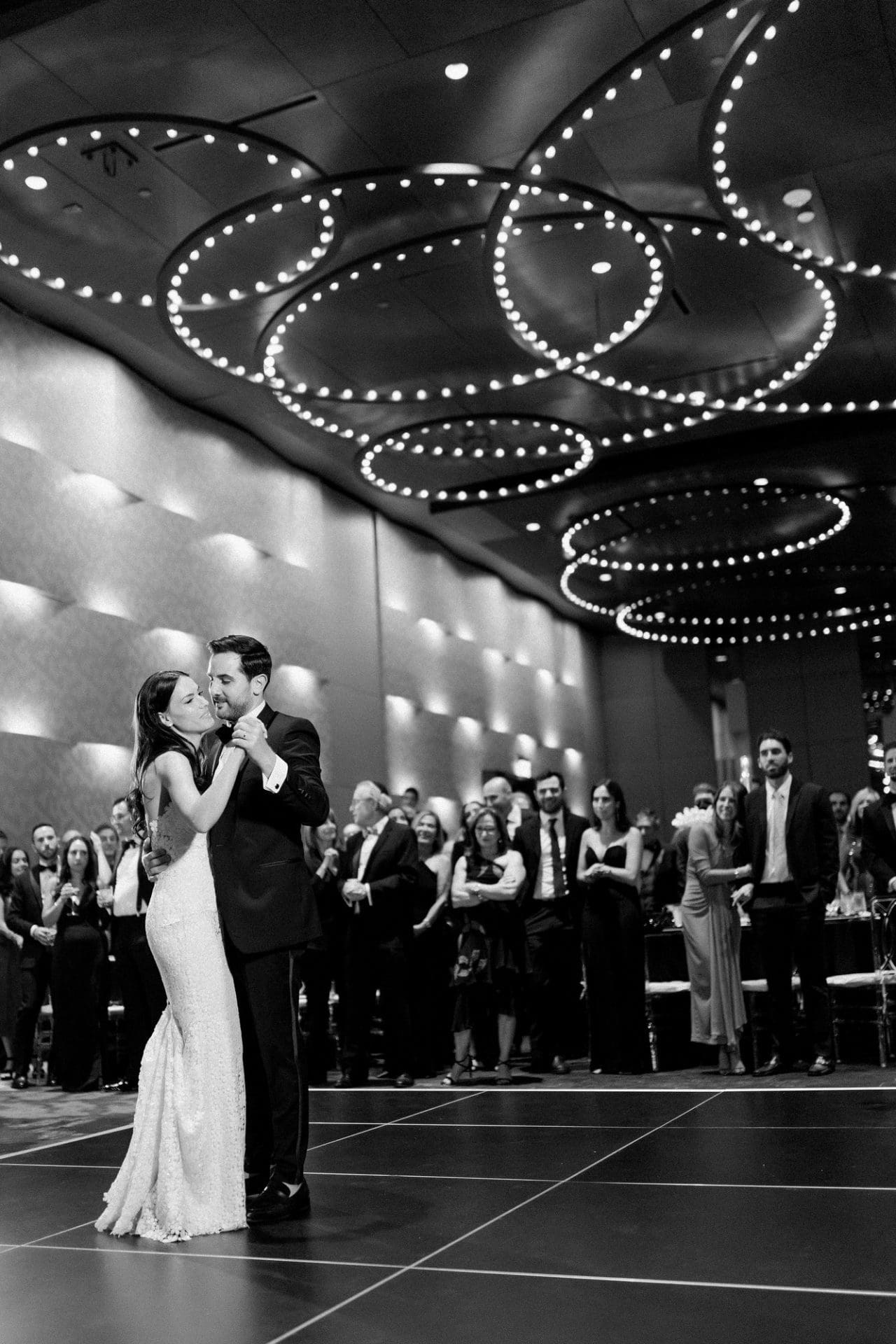 Chelsea and Tomer's reception, champagne tower, and dance floor at the W Hotel Philadelphia