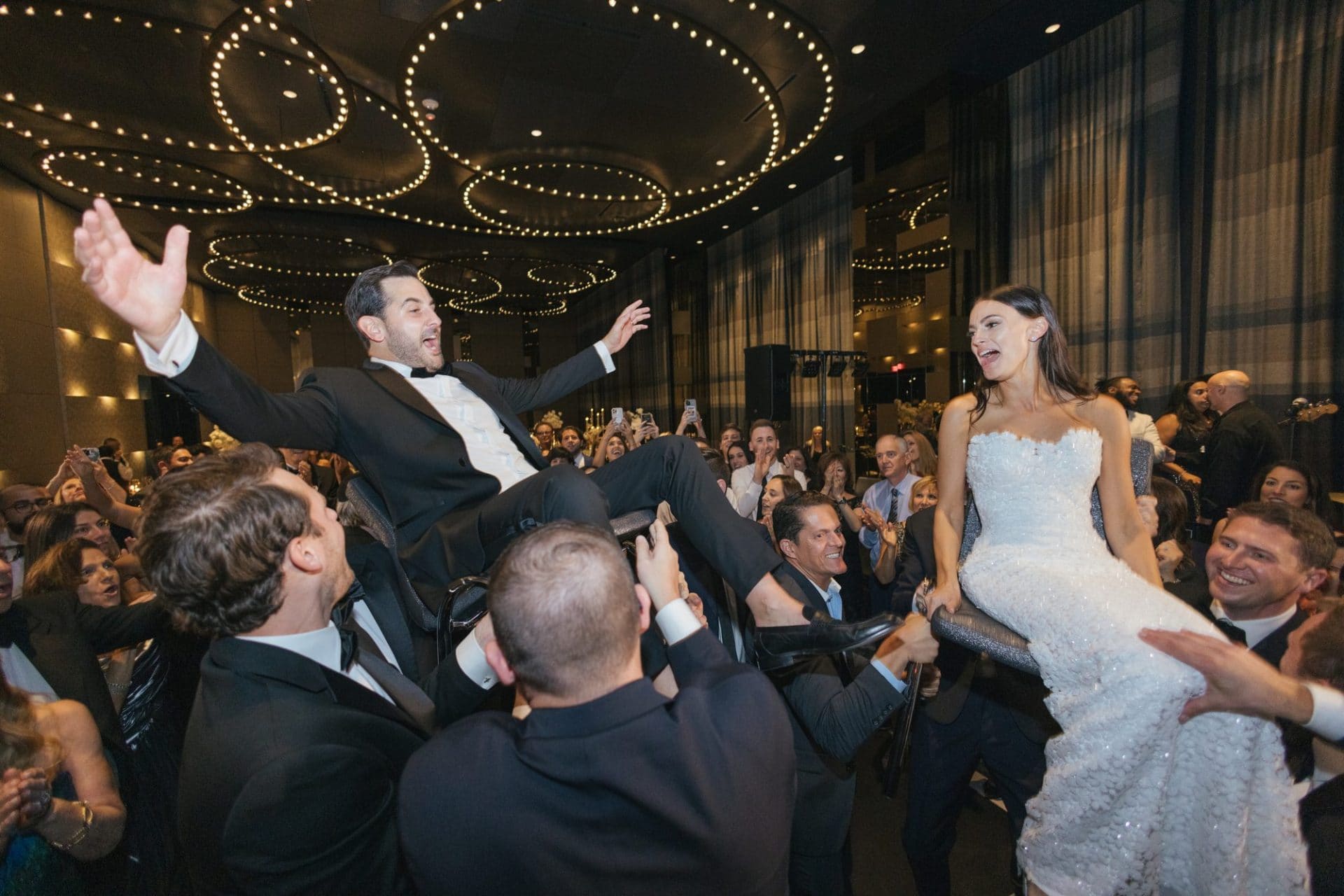 Chelsea and Tomer's reception, champagne tower, and dance floor at the W Hotel Philadelphia