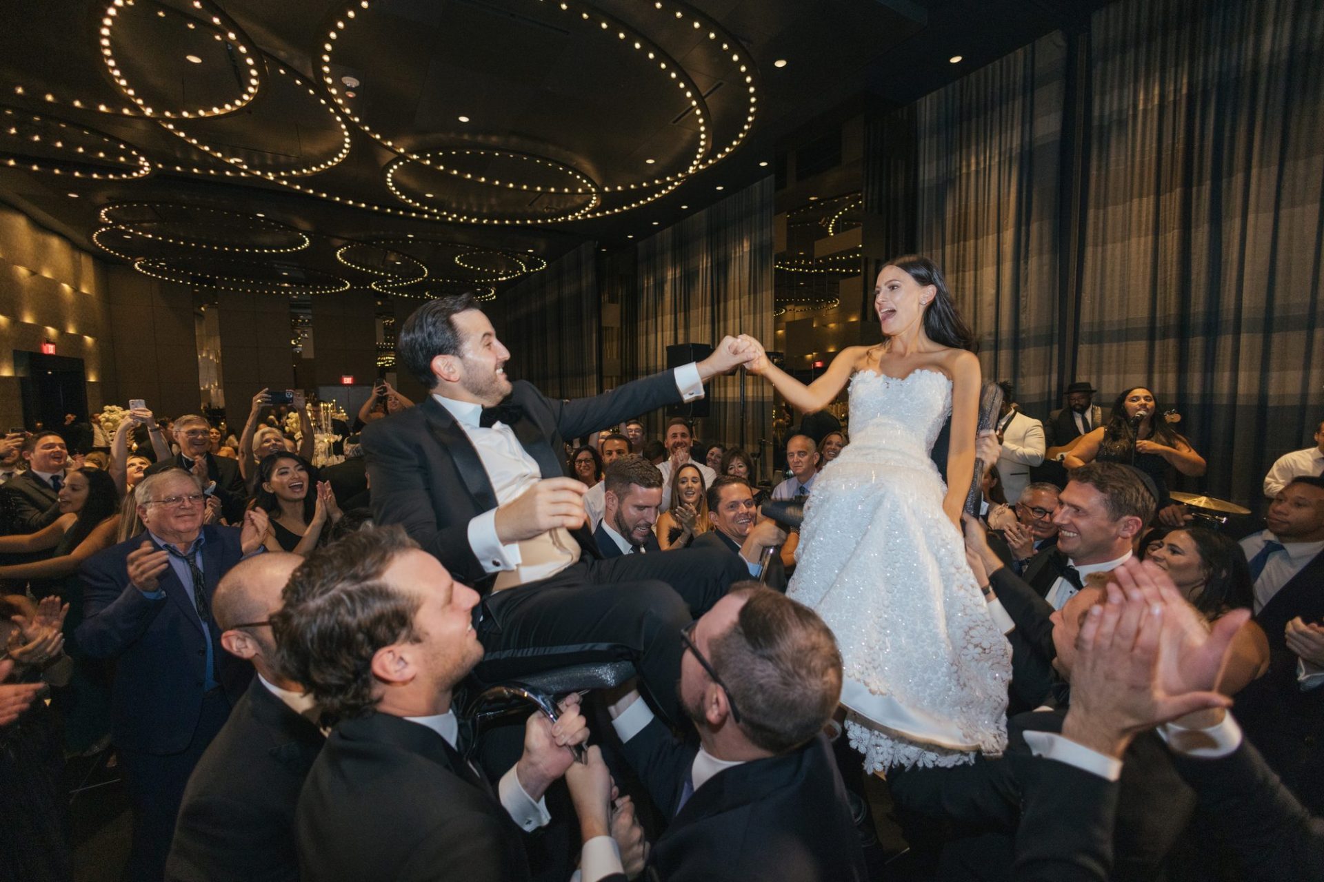 Chelsea and Tomer's reception, champagne tower, and dance floor at the W Hotel Philadelphia