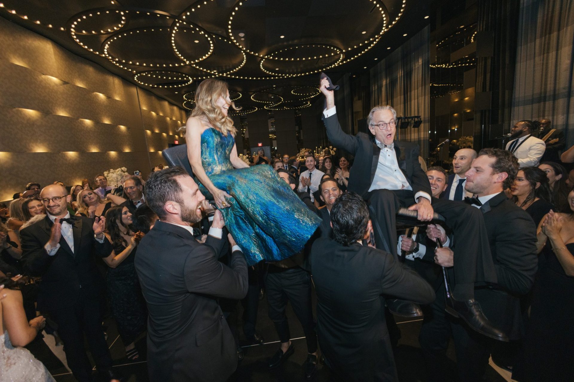 Chelsea and Tomer's reception, champagne tower, and dance floor at the W Hotel Philadelphia