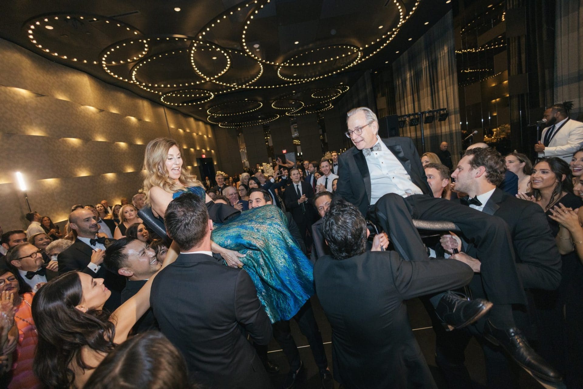 Chelsea and Tomer's reception, champagne tower, and dance floor at the W Hotel Philadelphia