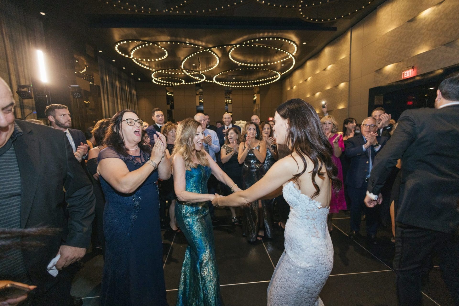 Chelsea and Tomer's reception, champagne tower, and dance floor at the W Hotel Philadelphia