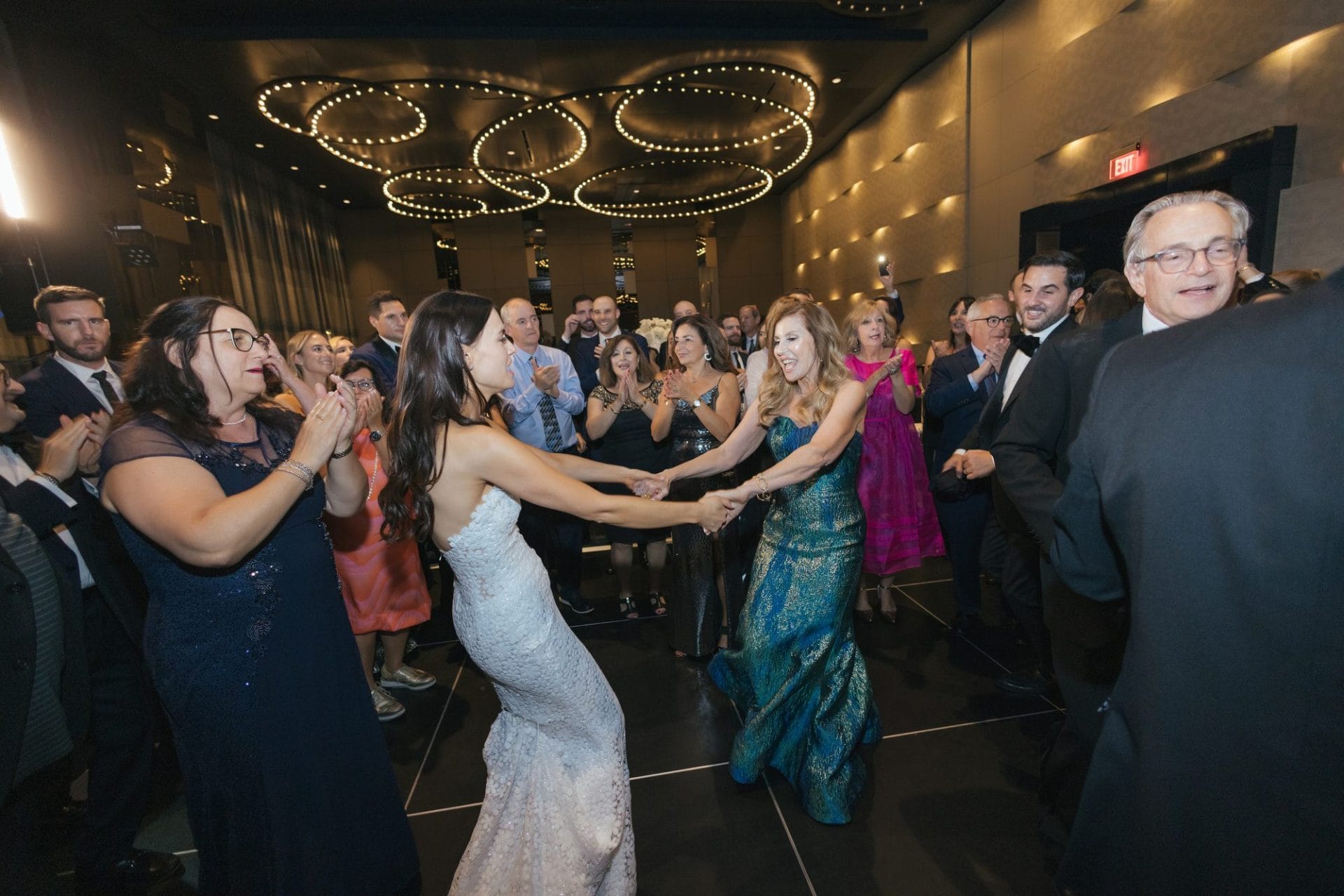 Chelsea and Tomer's reception, champagne tower, and dance floor at the W Hotel Philadelphia