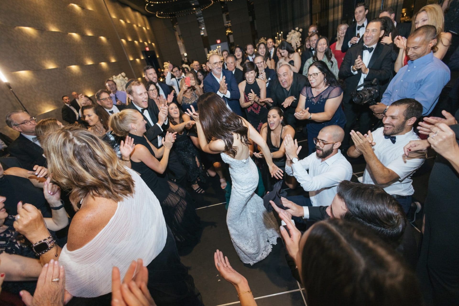Chelsea and Tomer's reception, champagne tower, and dance floor at the W Hotel Philadelphia