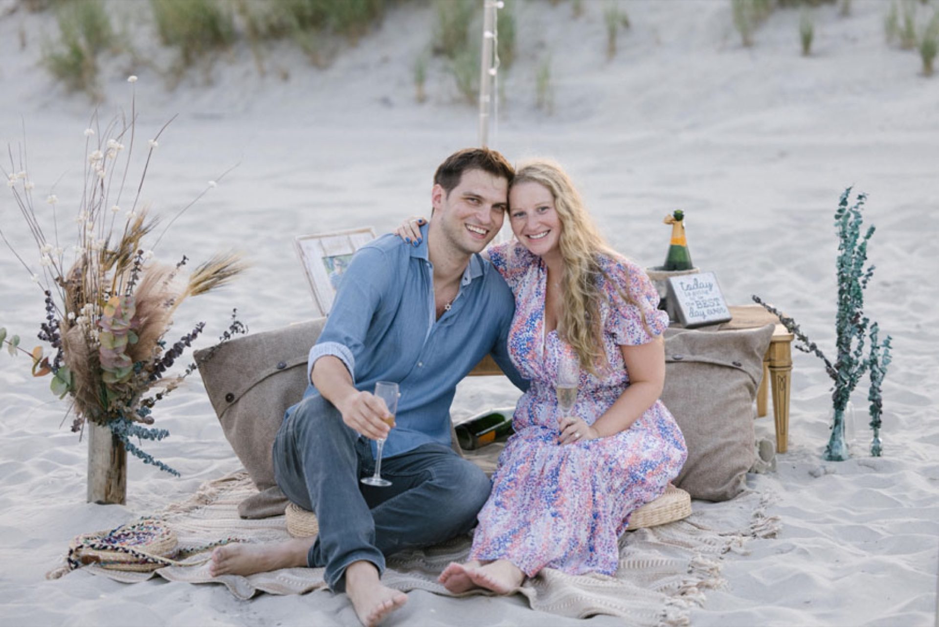 Silhouette of engaged couple on Avalon NJ beach at dusk after ICONA Avalon surprise proposal