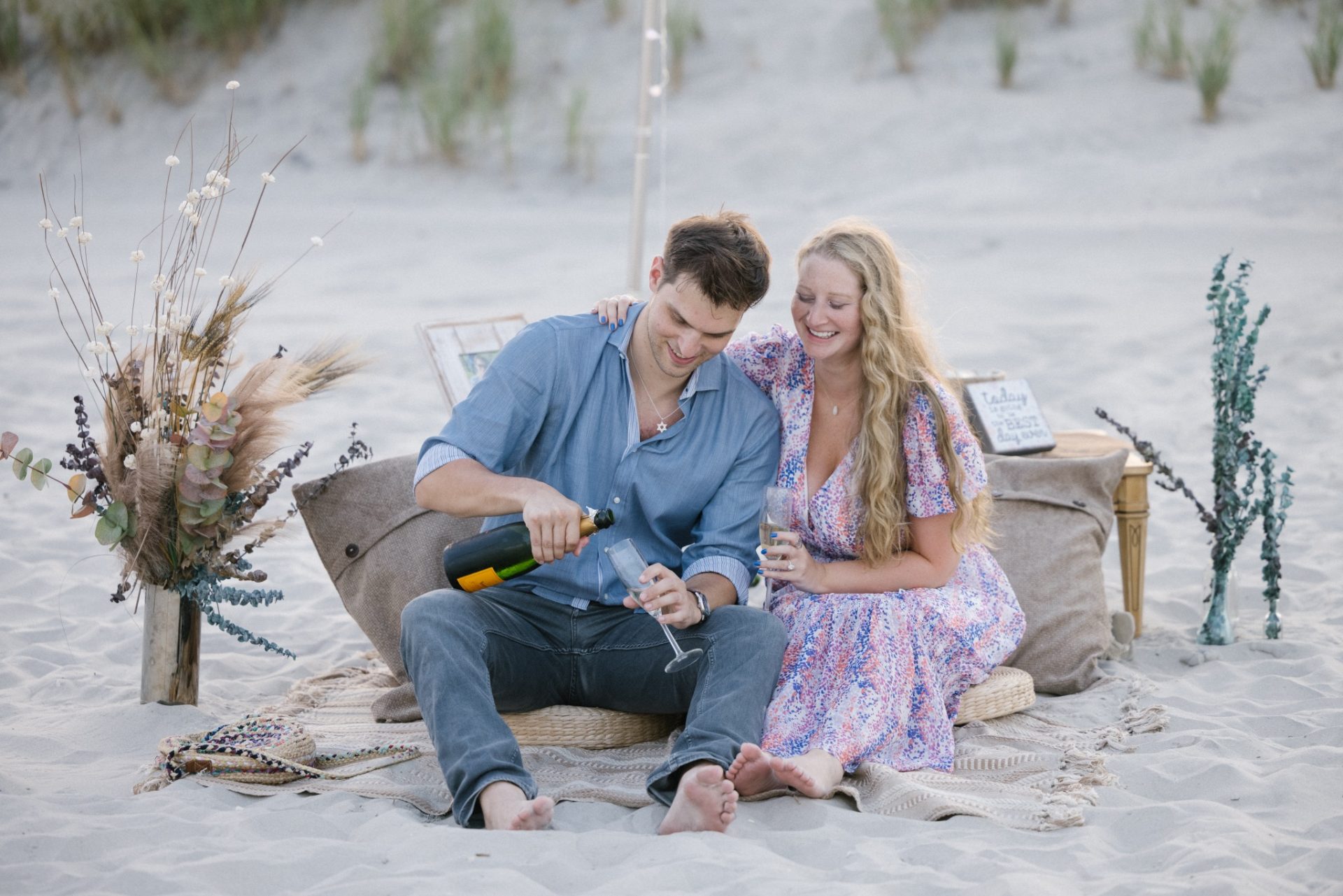 Final portrait of engaged couple at ICONA Avalon beach proposal on the Jersey Shore NJ