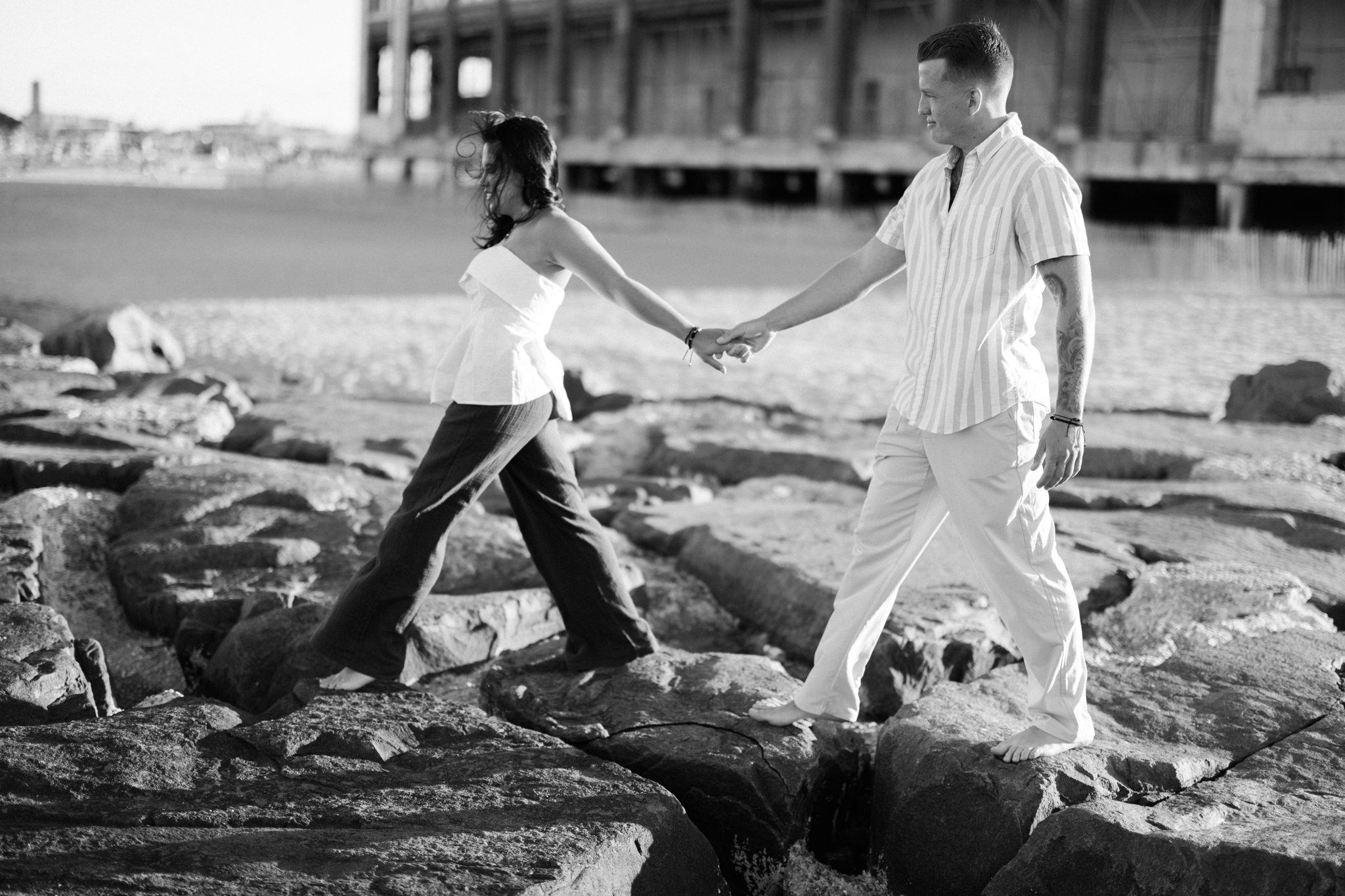 Black and white beach walk after an Asbury Park NJ proposal