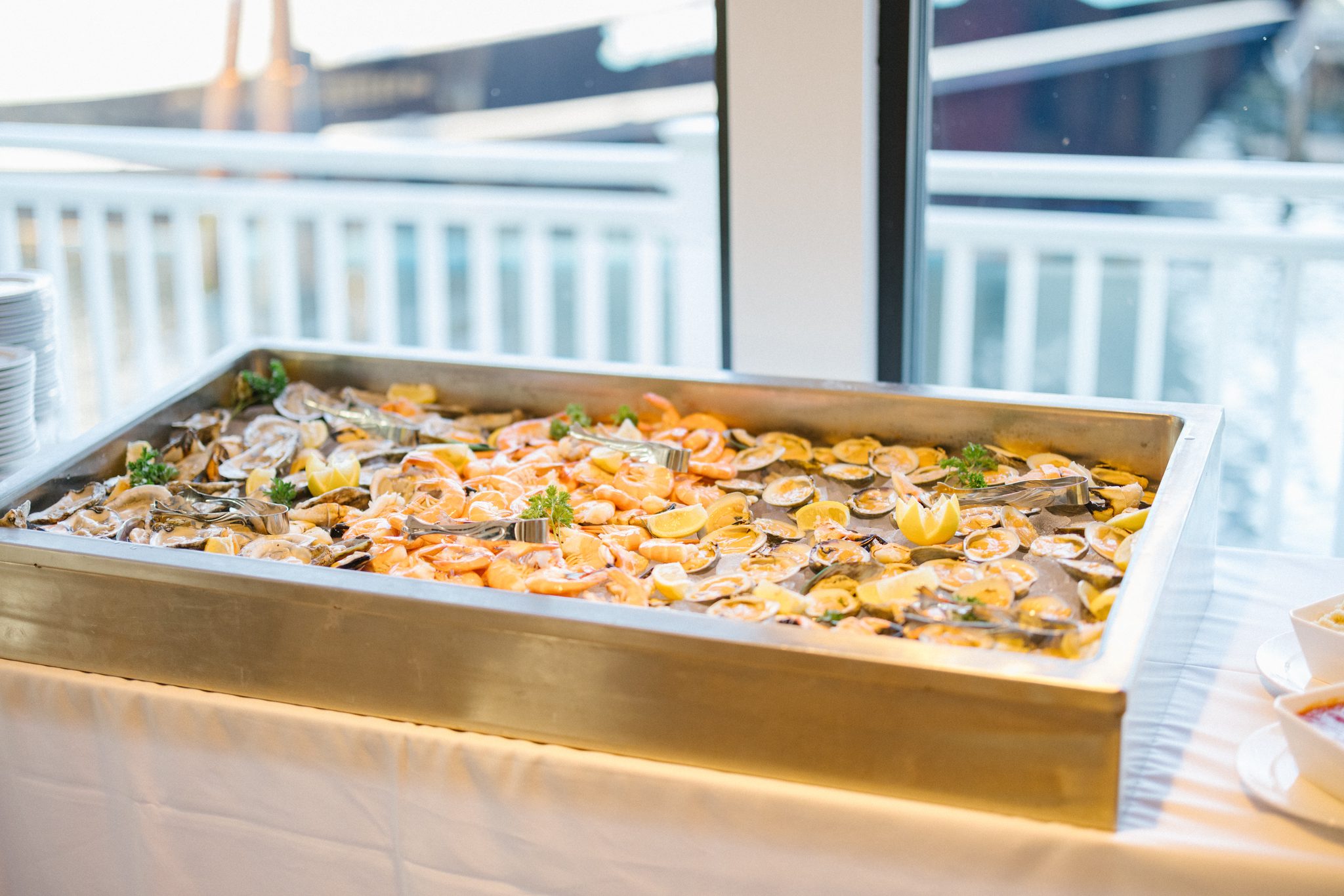 Catering spread set up at Harbor Point overlooking the bay in Point Pleasant Beach NJ
