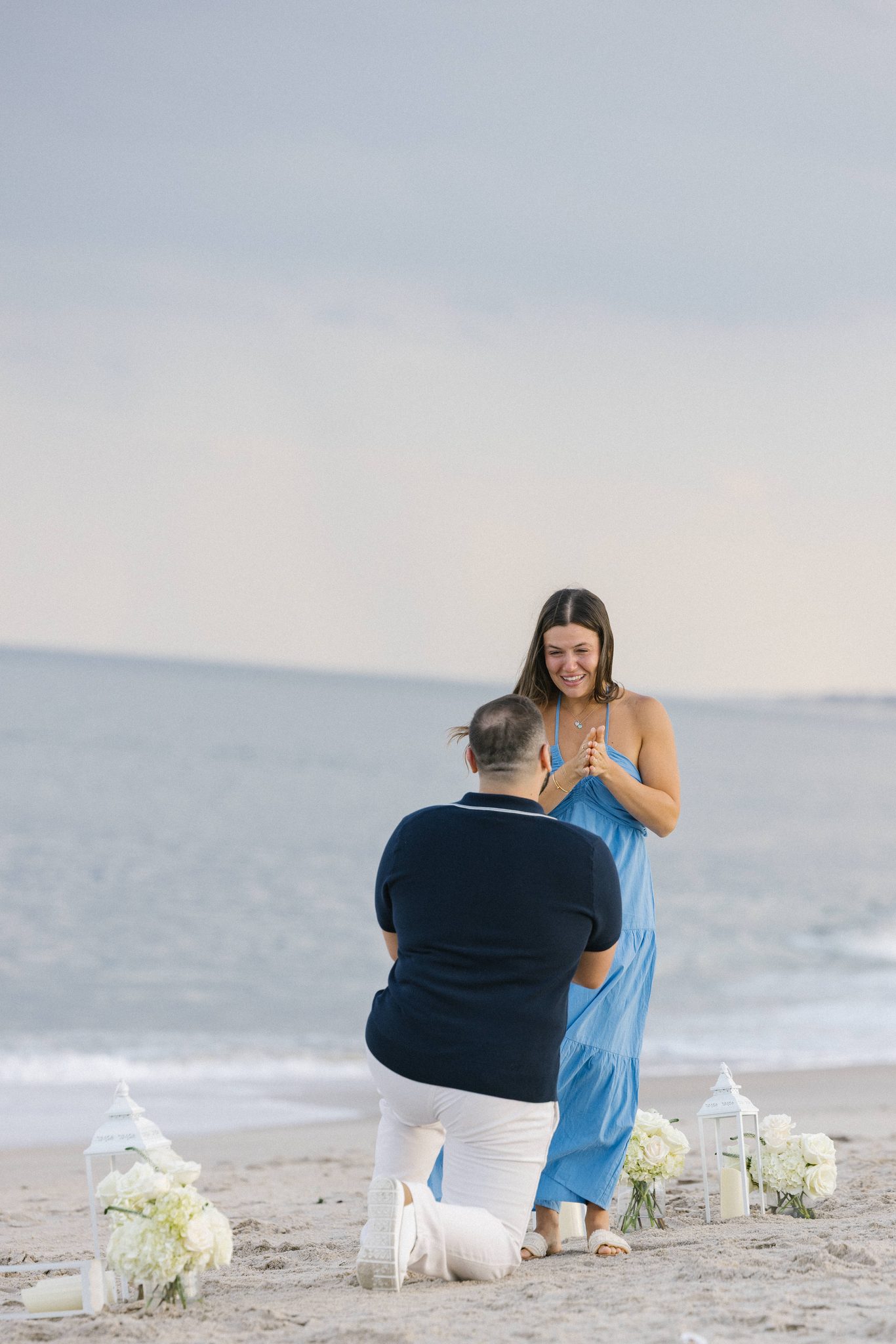 Juliette's emotional reaction to the surprise proposal on the beach in Point Pleasant Beach NJ