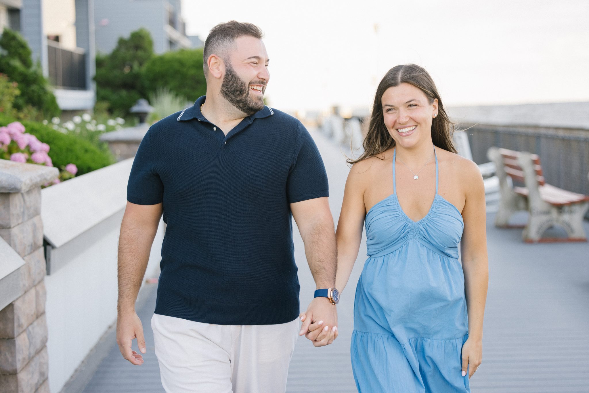 Anthony and Juliette walking up to Harbor Point waterfront venue in Point Pleasant Beach NJ