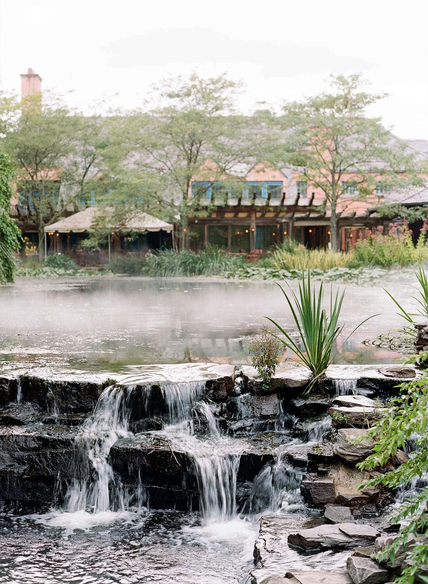 Rat's Restaurant at Grounds for Sculpture seen from across the lily pond in Hamilton, New Jersey
