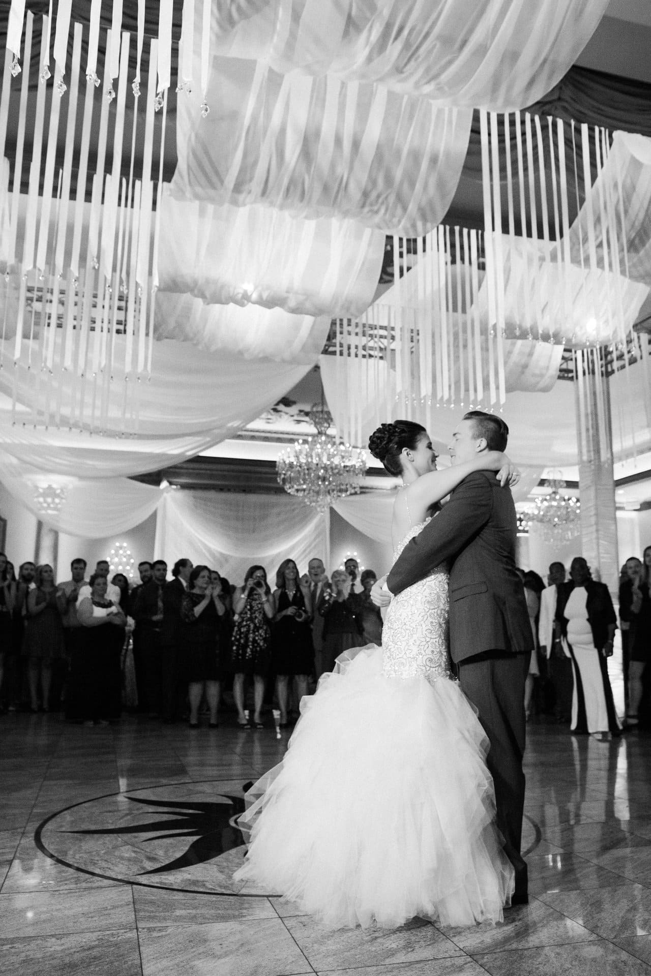 First dance framed by the hanging ribbons overhead