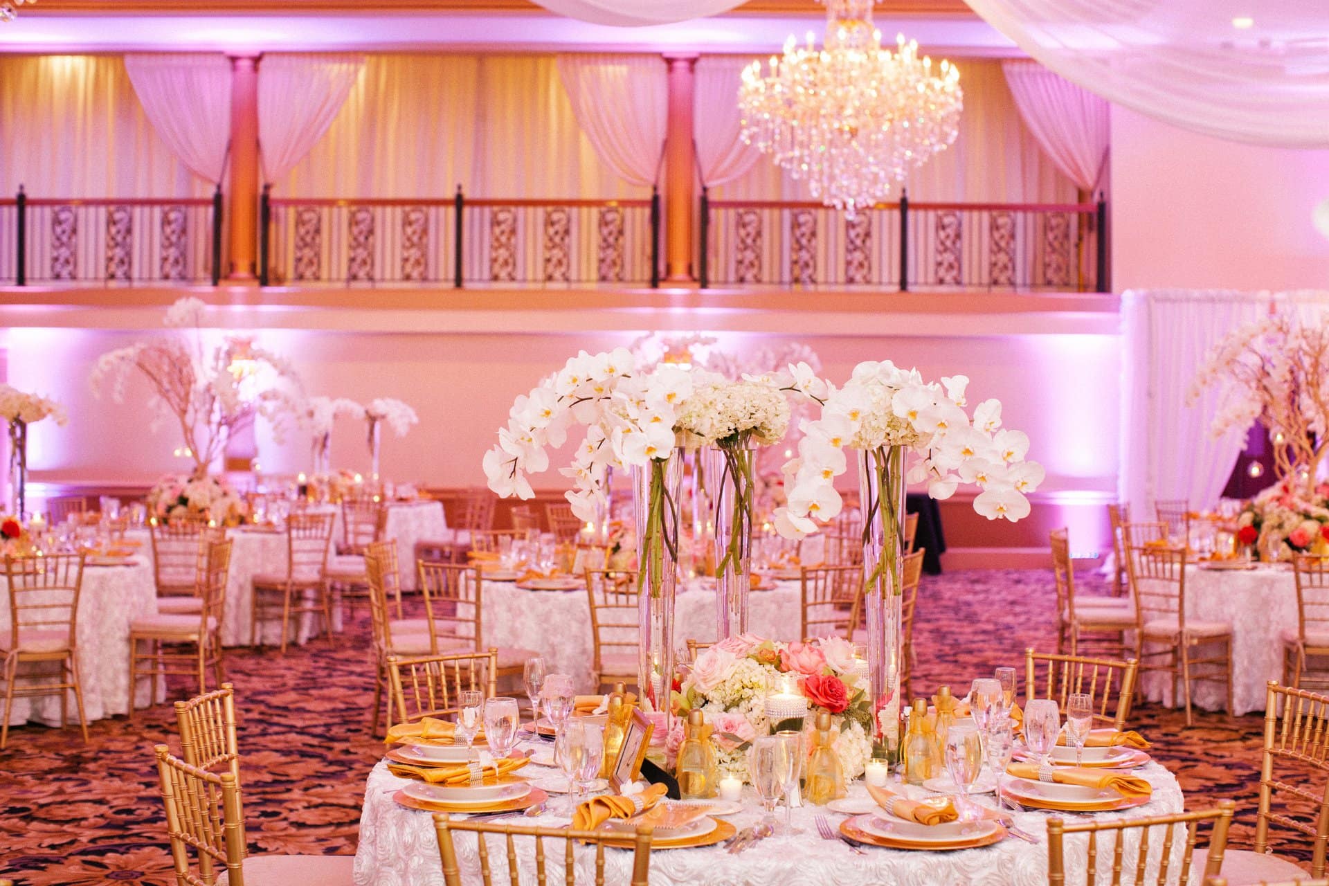 Wide view of the reception room before guests are seated