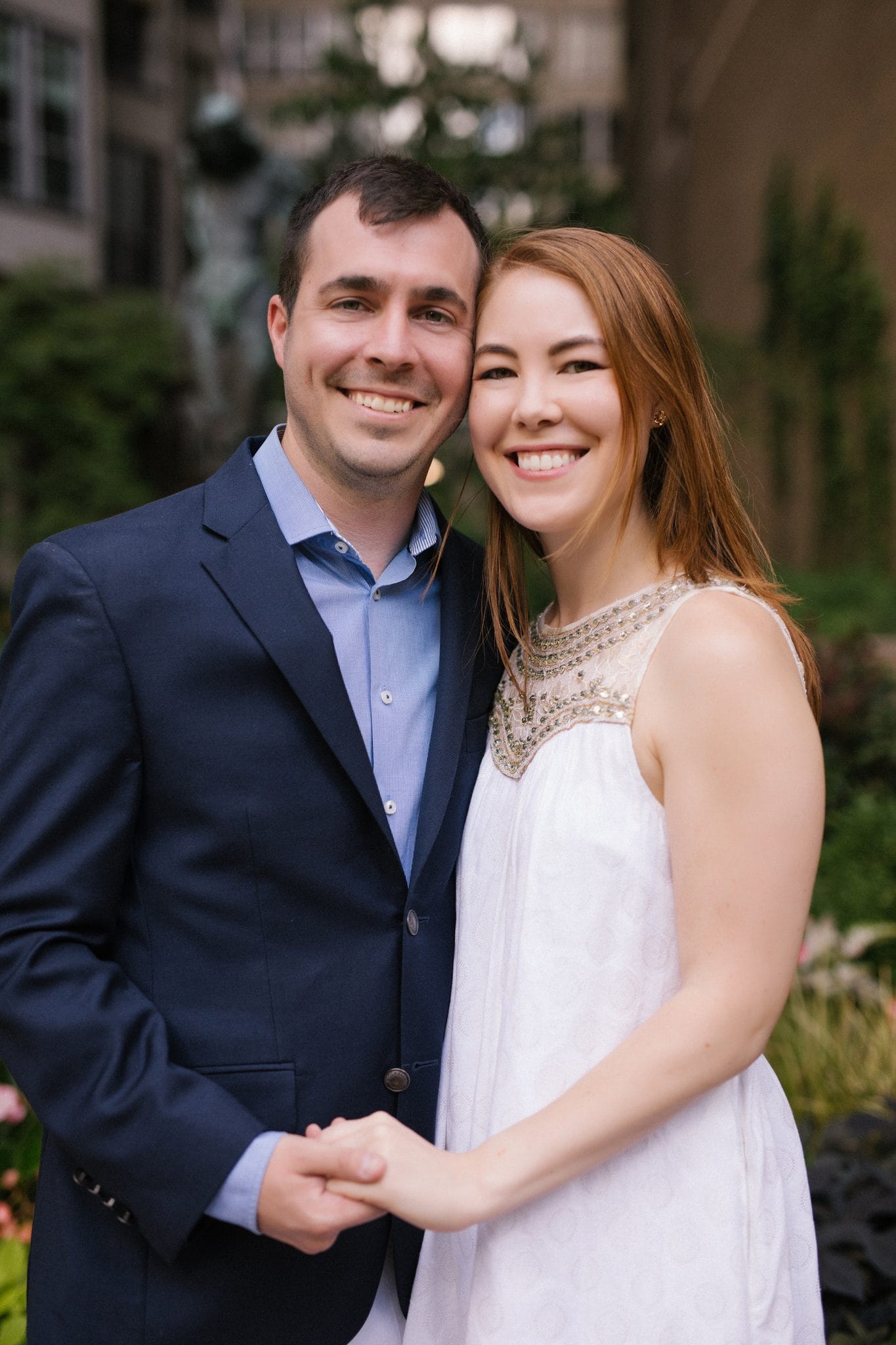 A portrait of the newly engaged couple during the family reunion at The Rittenhouse in Philadelphia
