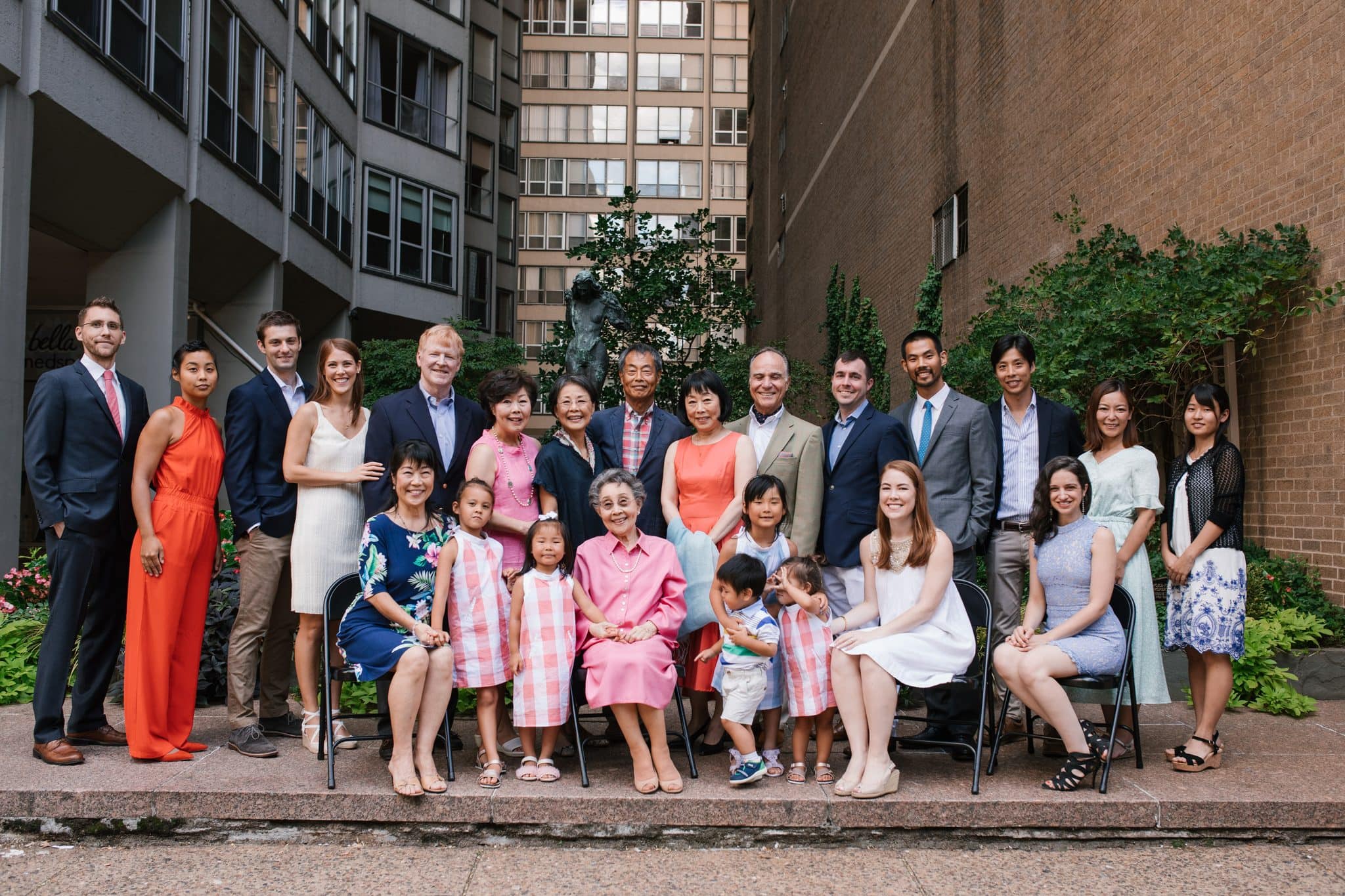 The whole family back together for a group portrait after the surprise proposal in Philadelphia