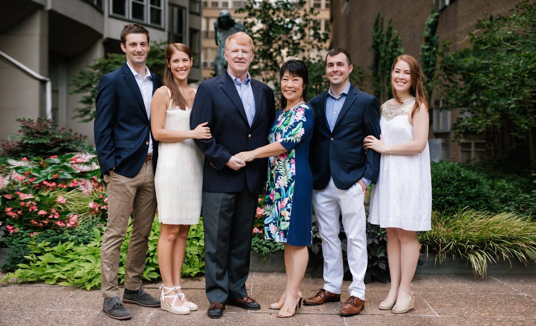 One branch of the family lined up for a group portrait in the Rittenhouse courtyard in Philadelphia